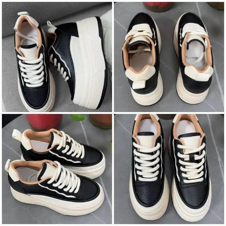 Fujin 9cm Women Platform Wedge Casual Autumn Cow Genuine Leather Woman Firm Ergonomic Ankle Boots Chunky Sneakers Spring Shoes