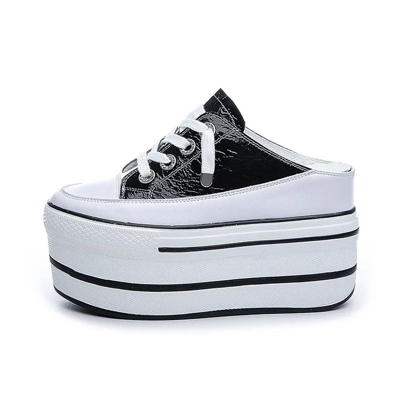 Fujin 10cm Mules Shoes Sandals Genuine Leather 2024 Women Sneakers Slippers Summer Shoes New Casual Shoes Women's Fashion