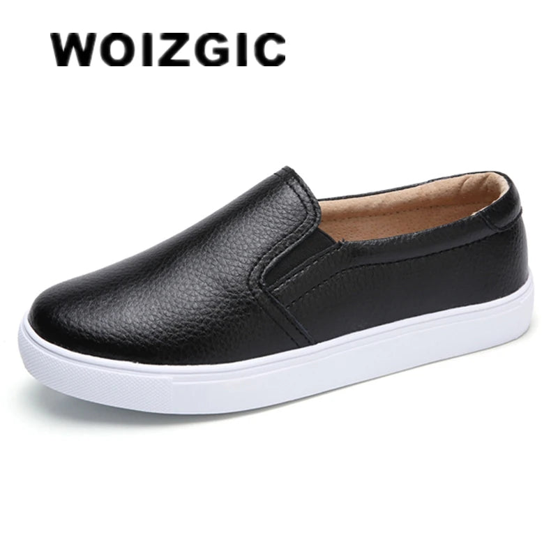 WOIZGIC Femmes Dames Femelle Fille Chaussures Blanches En Cuir Véritable Plateforme Baskets Sans Lacet Chaussures Vulcanisées Souples ZQMF-960