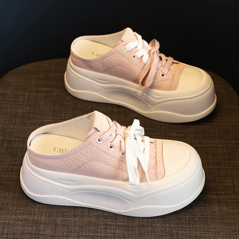 Fujin 8cm Women Microfiber Leather Sandals Summer Air Mesh Sneaker Shoes Mules Shoes Slippers Platform Wedge Flats Women Slides