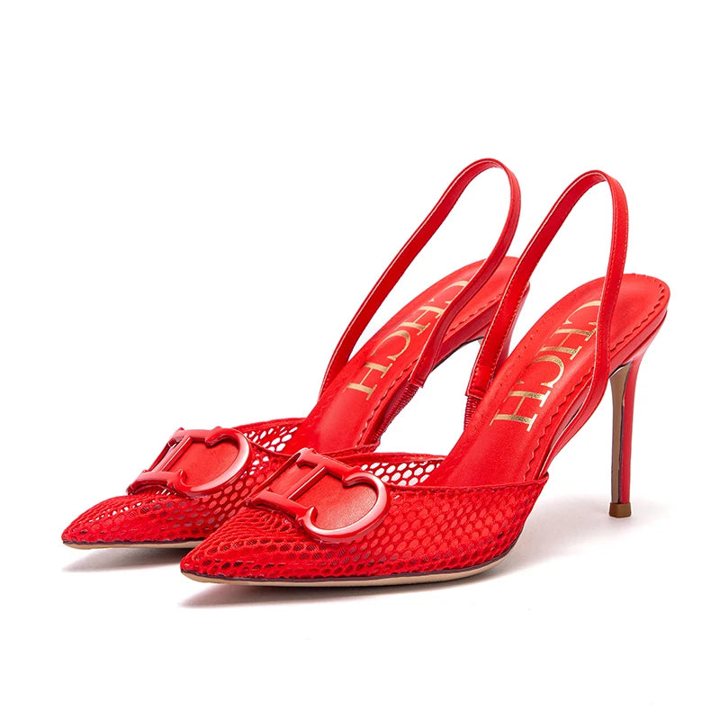 Women's Shoes Summer Sandals Breathable Mesh Heels Red Luxury Brand Girls Shoes Woman