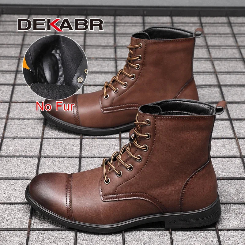 DEKABR Fashion Casual Winter Boots Lace Up Outdoor Waterproof Handmade Comfortable Business Spring Boots Fur and No Fur Size 48