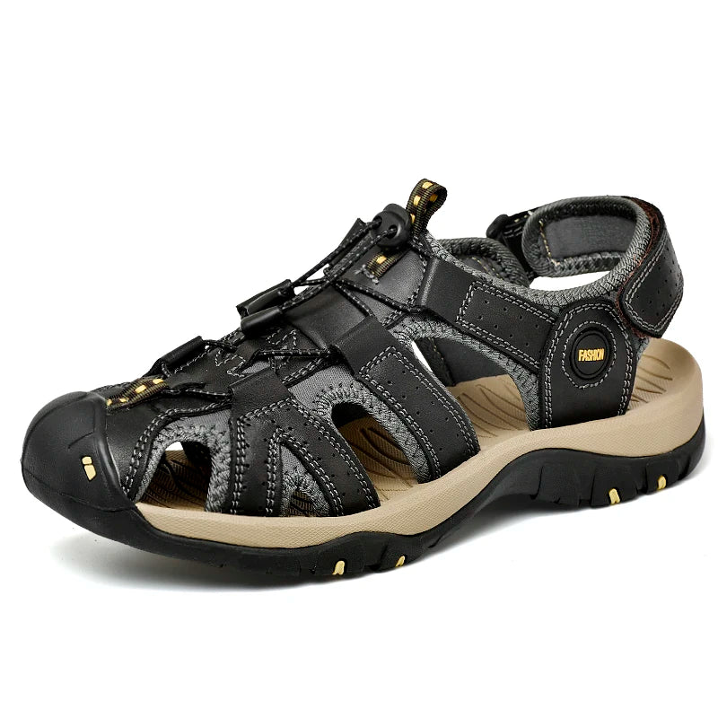 Sandales d'été pour hommes, chaussures de plage antidérapantes, faites à la main, en cuir véritable, tendance
