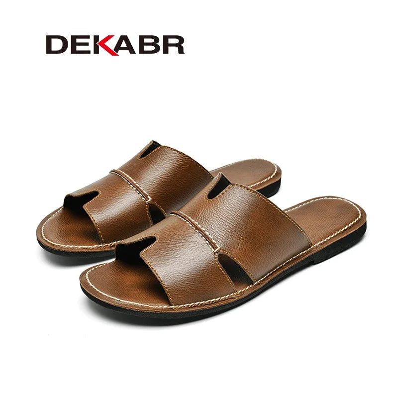 DEKABR New Quality Split Leather Non-Slip Slippers Men Beach Sandals Comfortable Summer Shoes Men Slippers Classics Flip Flops