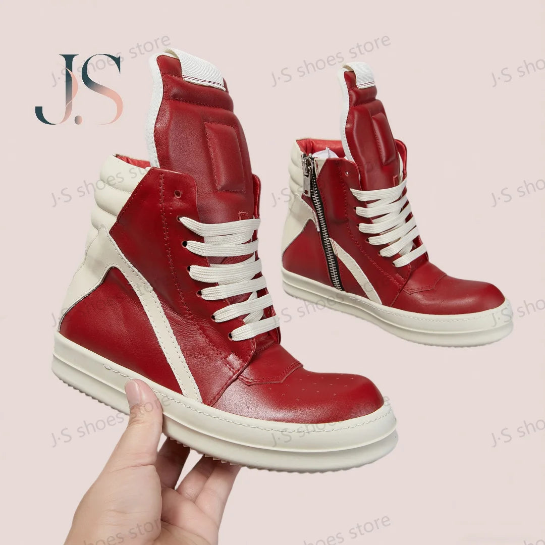 Ro Design Men Shoe Red Leather Ankle Boot Outoor Boots High Top Casual Shoe High Quality Zip Women Sneaker Flat Cowhide Sneakers