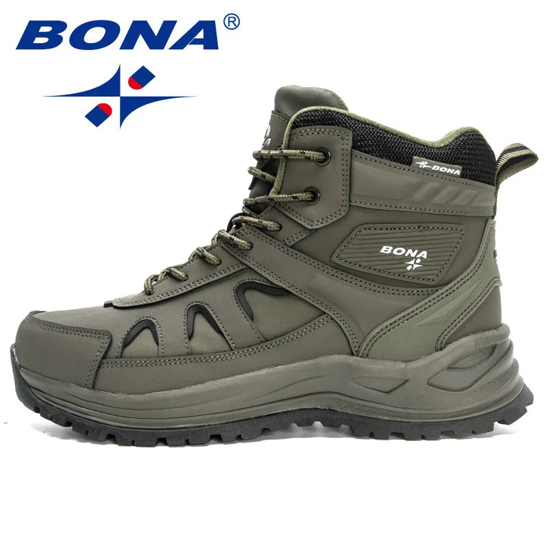 BONA 2023 New Designers High Top Hiking Shoes Men Anti-Slip Outdoor Climbing Trekking Shoes Man Tactical Plush Winter BootsBoots