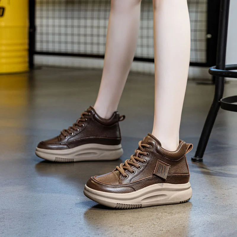 DRKANOL Fashion Autumn Winter Chunky Platform Warm Ankle Boots For Women Genuine Cow Leather Wedges Heel Casual Short Boots Lady