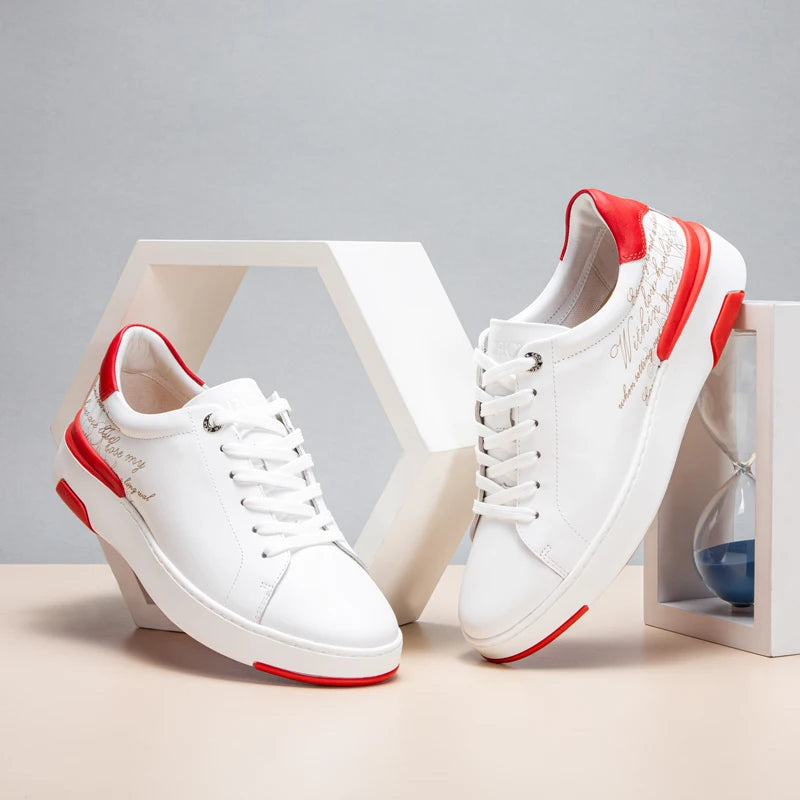 Casual shoes Men's Business Leather Shoes 2024 New White Red Bottom Simple Lace up Shoes Gift Box