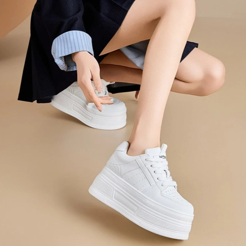 Fujin 8cm Cow Suede Genuine Leather  Platform Wedge Skate Boarding High Brand Heels Casual Women Vulcanized Shoes Summer Shoes