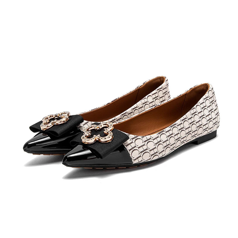 Woman shoes Flat Lazy One Foot Stirrup Leather Loafers Pointy Toe Bowknot Luxury Brand New