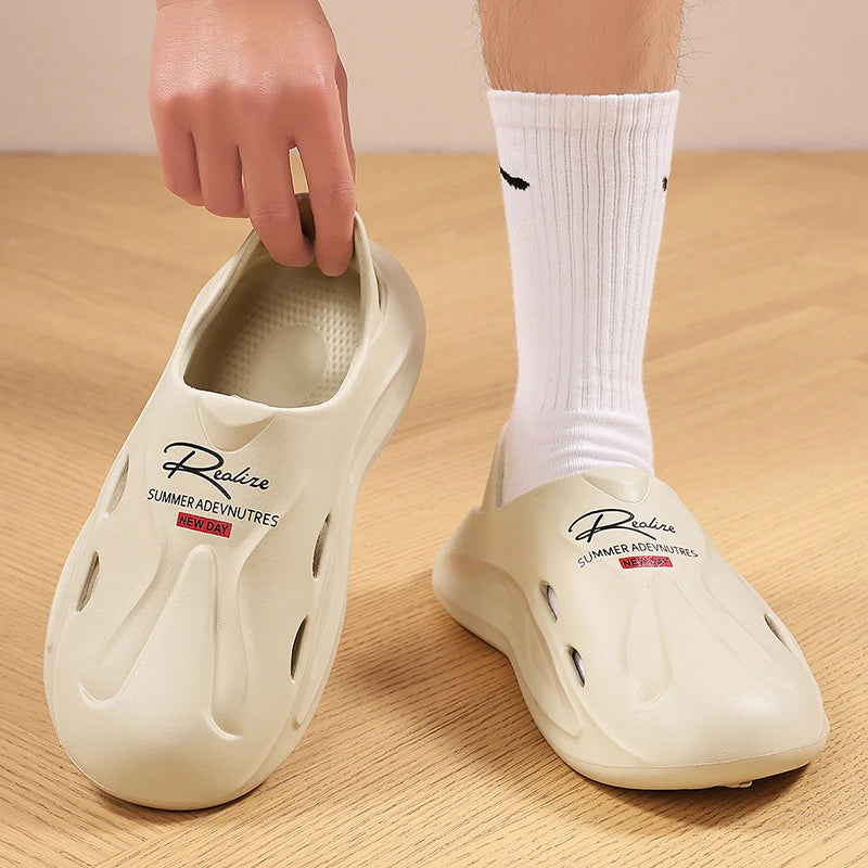 STRONGSHEN Men's Shoes Summer Outdoor Non-Slip Breathable Hollow Out Beach Water Shoes Slip-on Soft-sole EVA Sandals for Men