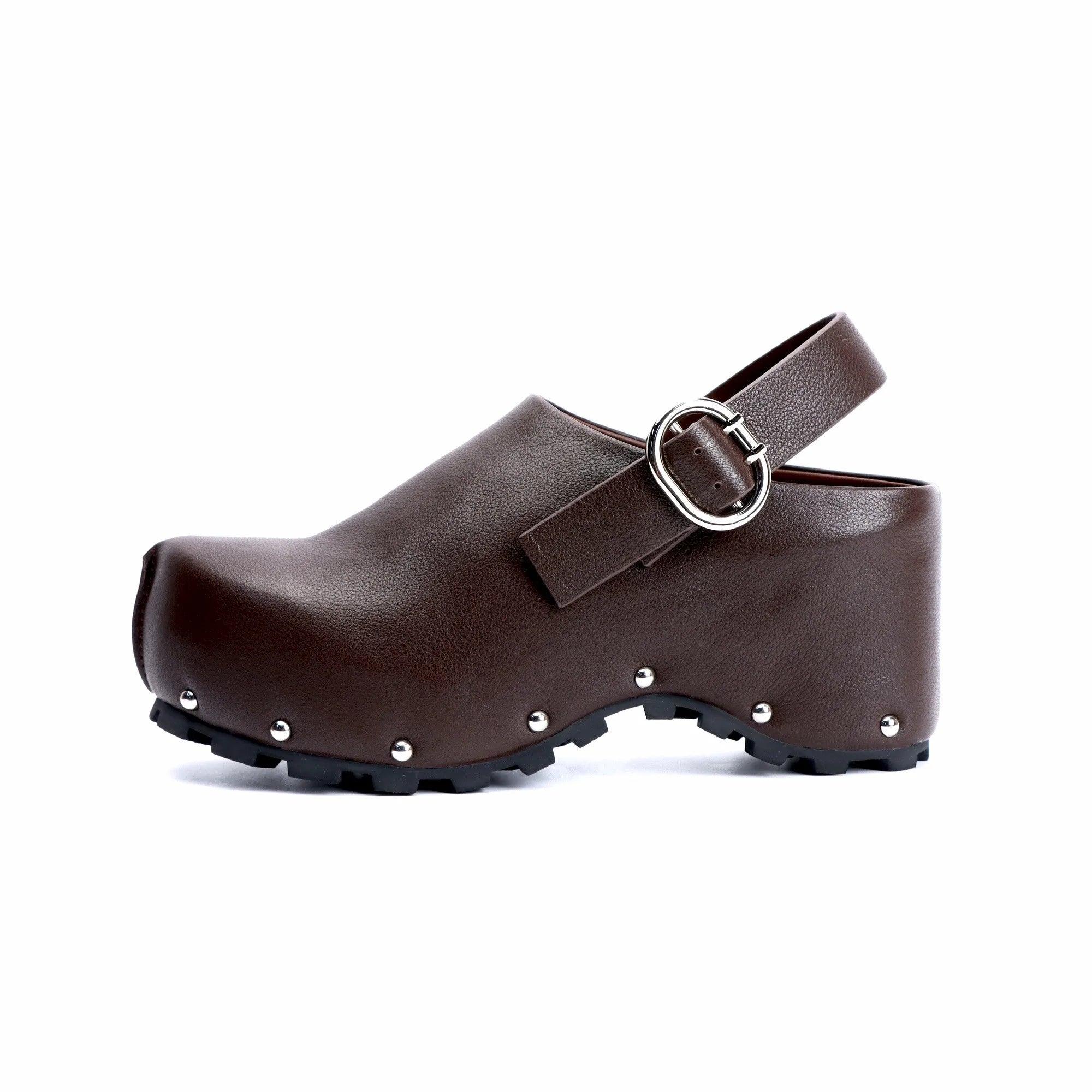Handmade Designer Luxury Studded Platform Clogs with Leather Adjustable Strap and Leather Lining, Memory Foam Arch Support