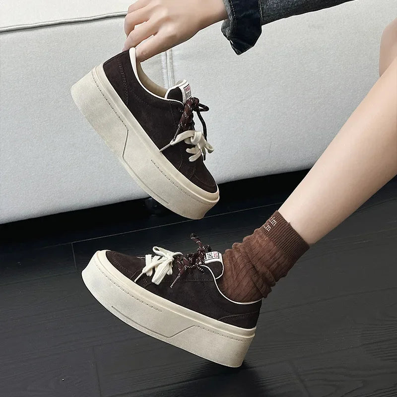 Fujin 5cm Genuine Leather Autumn Vulcanize High Brand Comfy Chunky Sneaker Women Platform Wedge Vulcanize Spring Flats Shoes