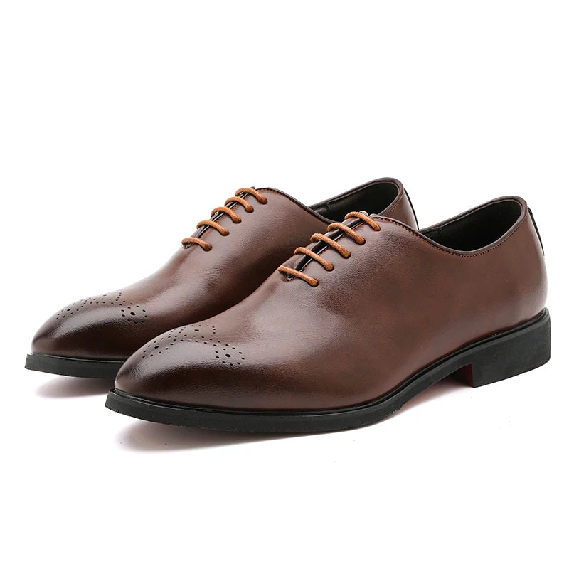 Men's Leather Shoes Handmade High Quality Red Sole Casual Oxford Business Brogue Shoes Lace-up Comfortable Lace-up Man Shoe