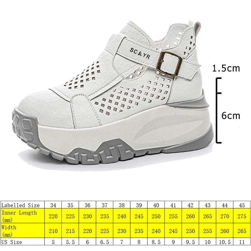 Fujin 7.5cm Microfiber Leather Ankle Boots Sandals Women Platform Wedge Fashion Summer Comfy Shoes Hollow Chunky Sneaker Lace Up