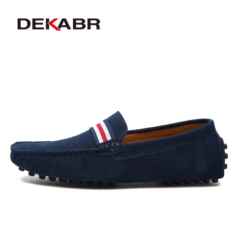 DEKABR Loafers Men New Design Suede Loafers Genuine Leather Slip on Moccasins Men Comfy Red Moccasin Driving Loafers for Men