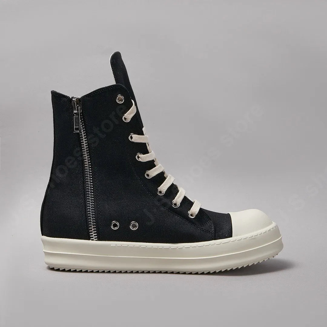 R-o Ankle Boot Men High Top Shoe Black Canvas Women Sneaker Casual Shoes Waxed Canvas Sneakers Zipper Lace Up Boots