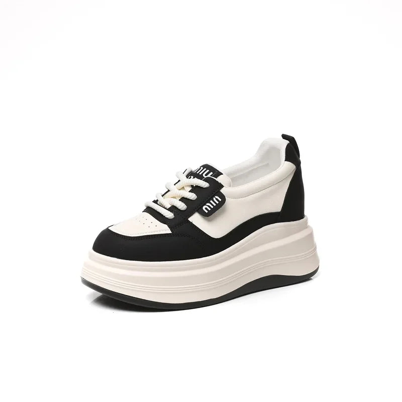 Fujin 8cm Chunky Sneaker Ergonomic Genuine Leather Ethnic Autumn Flats Mixed Color Vulcanize Comfy Leisure Loafer Shoes Woman