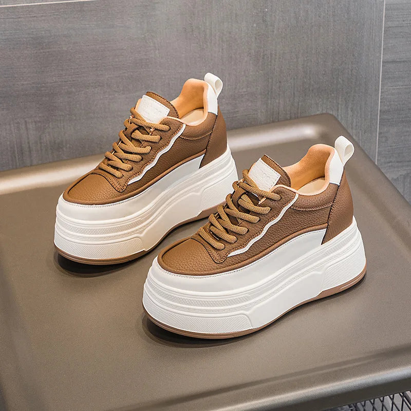 Fujin 9cm Women Platform Wedge Casual Autumn Cow Genuine Leather Woman Firm Ergonomic Ankle Boots Chunky Sneakers Spring Shoes