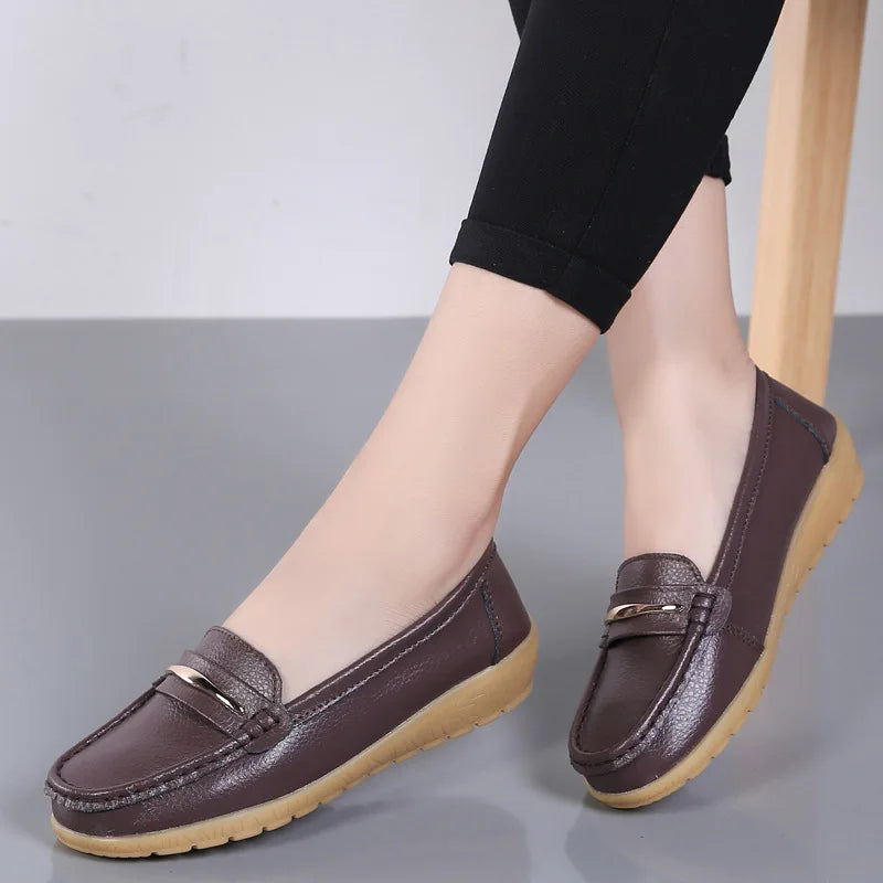 WOIZGIC Femmes Mère Dames Femme Femme Chaussures Plates En Cuir Véritable Mocassins Plateforme Bling Sans Lacet Mocassins Grande Taille 43 44