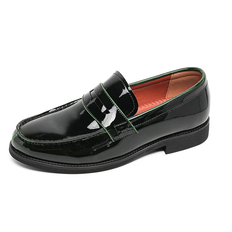 STRONGSHEN Luxury Designer Man Pointed Dress Shoes Mens Slip on Genuine Patent Leather Wedding Shoes Glossy Oxford Formal Shoes