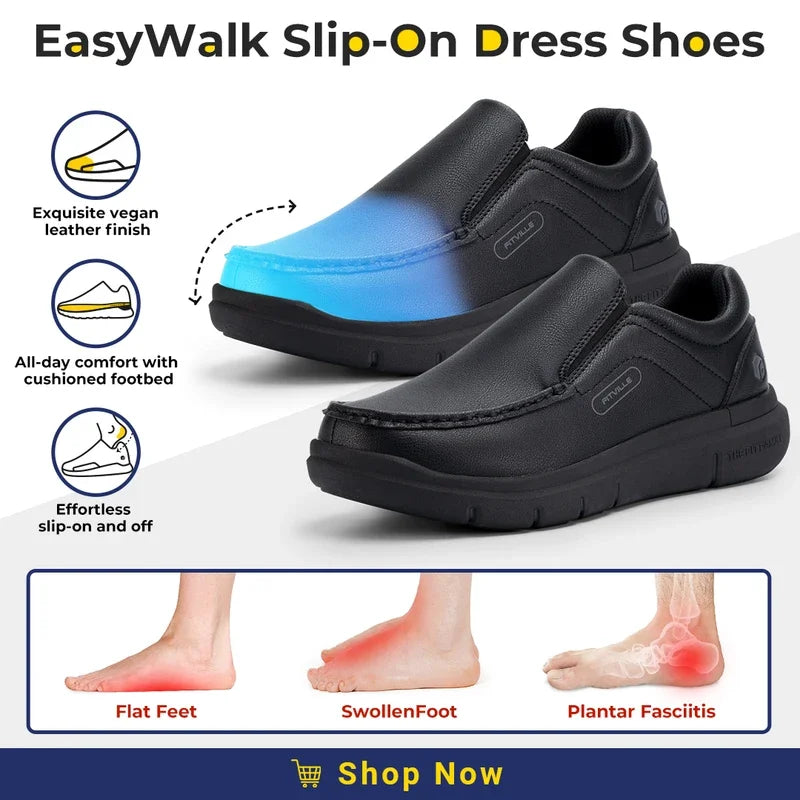 Fitville Men'S Shoes Wide Width Leather Slip-On Casual Shoes Lightweight For Swollen Feet With Arch Support Pain Relief