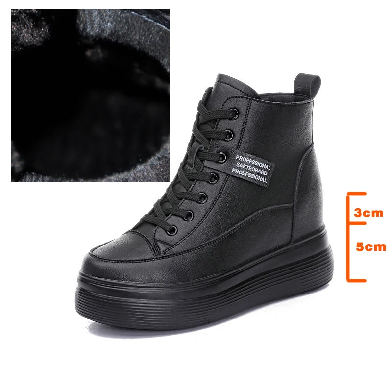 Fujin 8cm Platform Wedge Sneakers Women Shoes Genuine Leather Lace Up Spring Autumn Winter Shoes Winter Shoes Soft Leather Punk