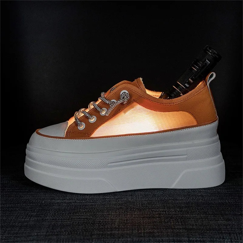 Fujin 8cm Breathable Air Mesh Genuine Leather Women Platform Shoes Wedge Sneakers for Women Summer Shoes Fashion Sneakers