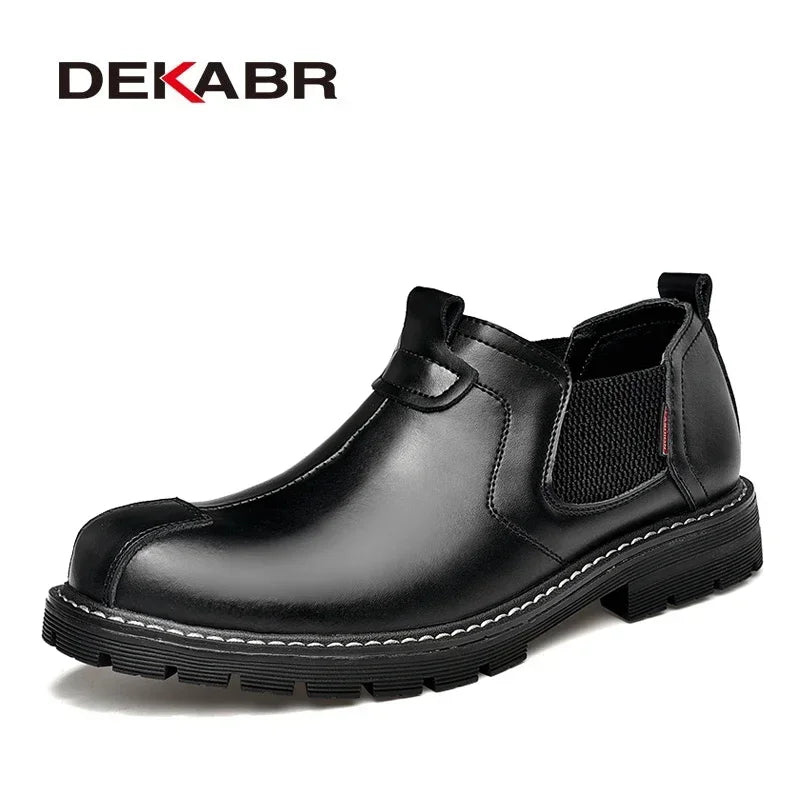 DEKABR Brand Men Casual Shoes Split Leather Breathable Men's Slip On Flats Work Shoes For Men Handmade High Top Shoes