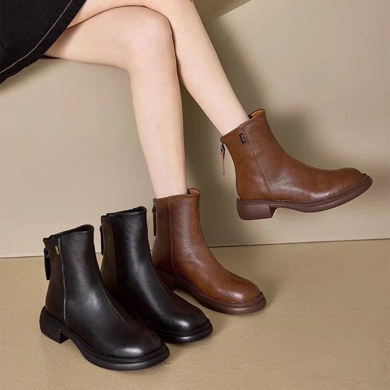 WOIZGIC Femmes Véritable Cuir Femme mère Bottines Chaussures Split Zipper Hiver Fourrure Peluche Chaud Automne Zapatos Mujer Plateforme