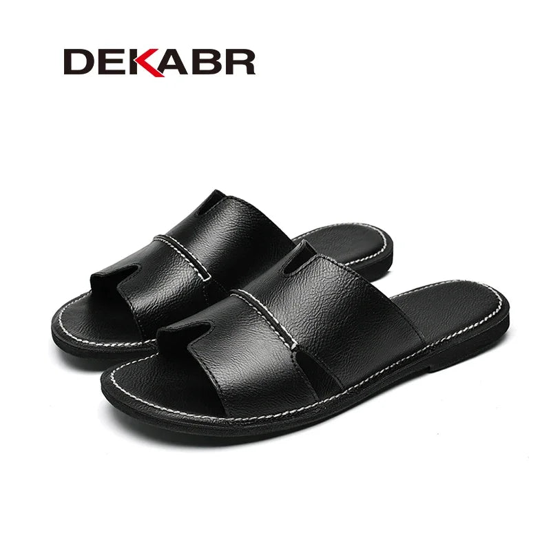 DEKABR New Quality Split Leather Non-Slip Slippers Men Beach Sandals Comfortable Summer Shoes Men Slippers Classics Flip Flops