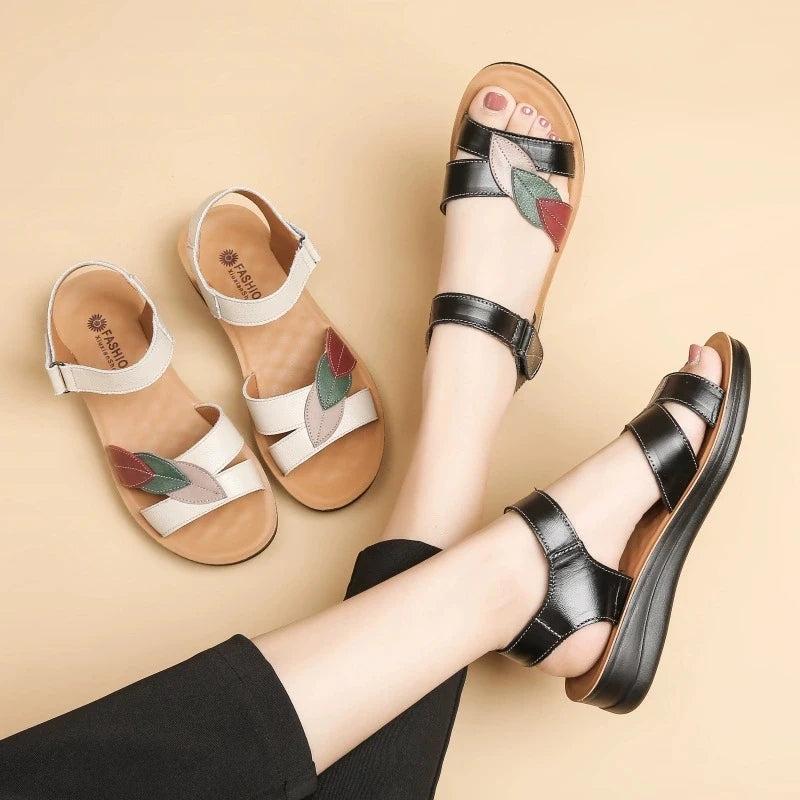 WOIZGIC Femmes Mère Dames Femmes Véritable Cuir Sandales Chaussures Plateforme Été Cool Plage Souple Imperméable Feuille Antidérapant