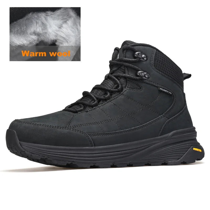 HUMTTO Bottes de randonnée en cuir pour hommes, chaussures de randonnée chaudes en laine pour l'extérieur, baskets d'escalade de luxe de créateur, bottines de sécurité pour hommes