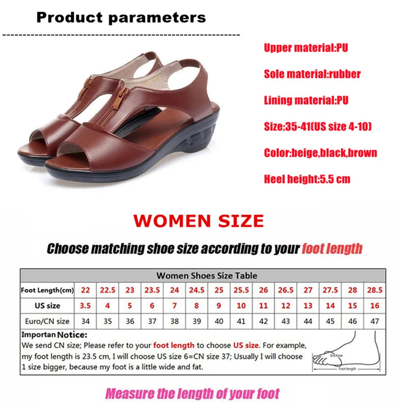 WOIZGIC Femmes Vieille Mère Dames Femmes Sandales Plateforme Chaussures En Cuir PU Antidérapant Plage Été Cool Fermeture Éclair Taille 35-41 PGP-1153