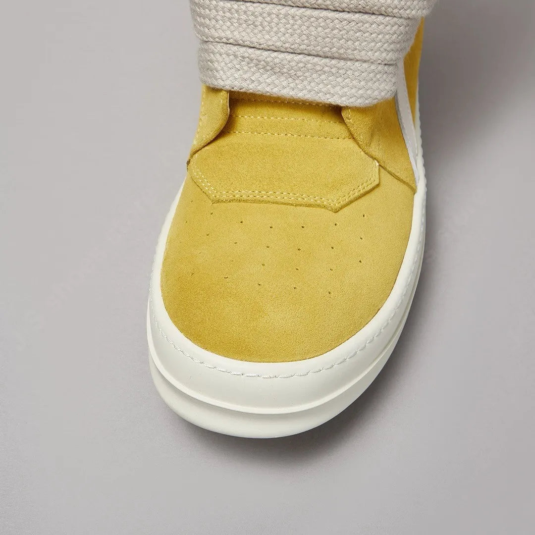 Ro Men Shoe Yellow Suede Boots Outoor High Top Casual Shoes Jumbo Laces White Leather Zipper Women Sneaker Cowhide Ankle Boot