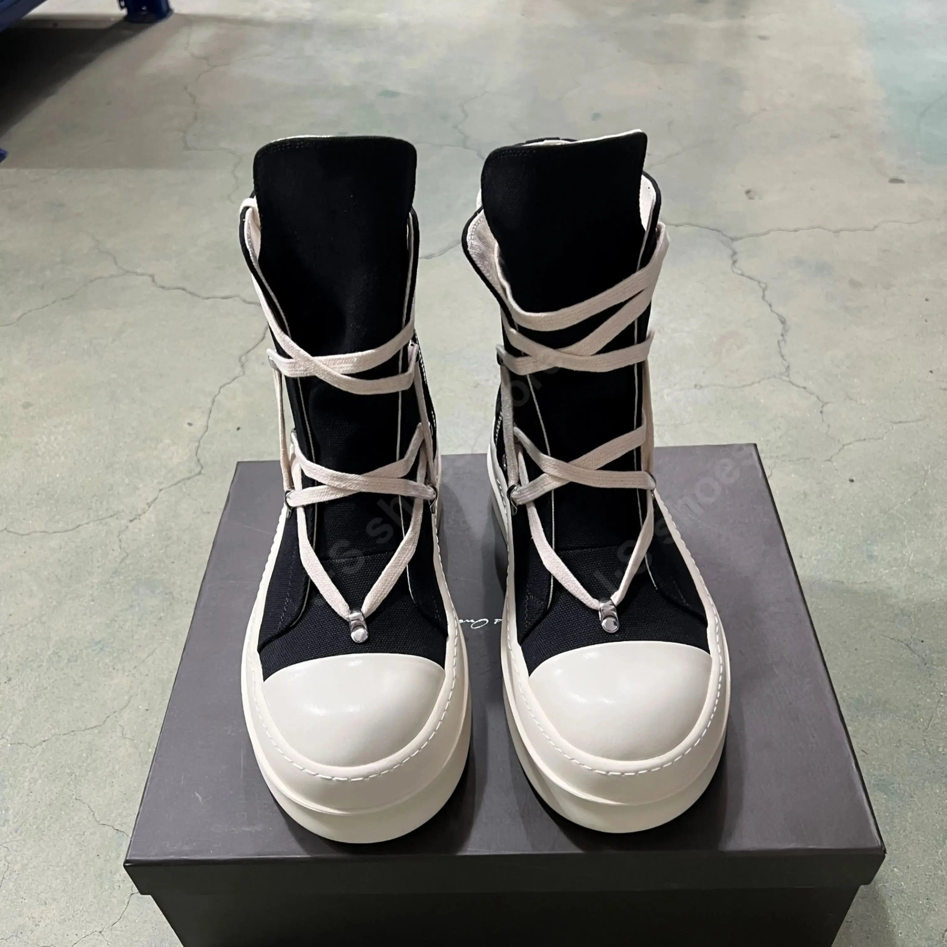 R-o Designer Boots Men Sneaker Women Black Canvas High Top Casual Shoe Lace Up Platform 6cm Thick Sole Ankle Boot Shoes