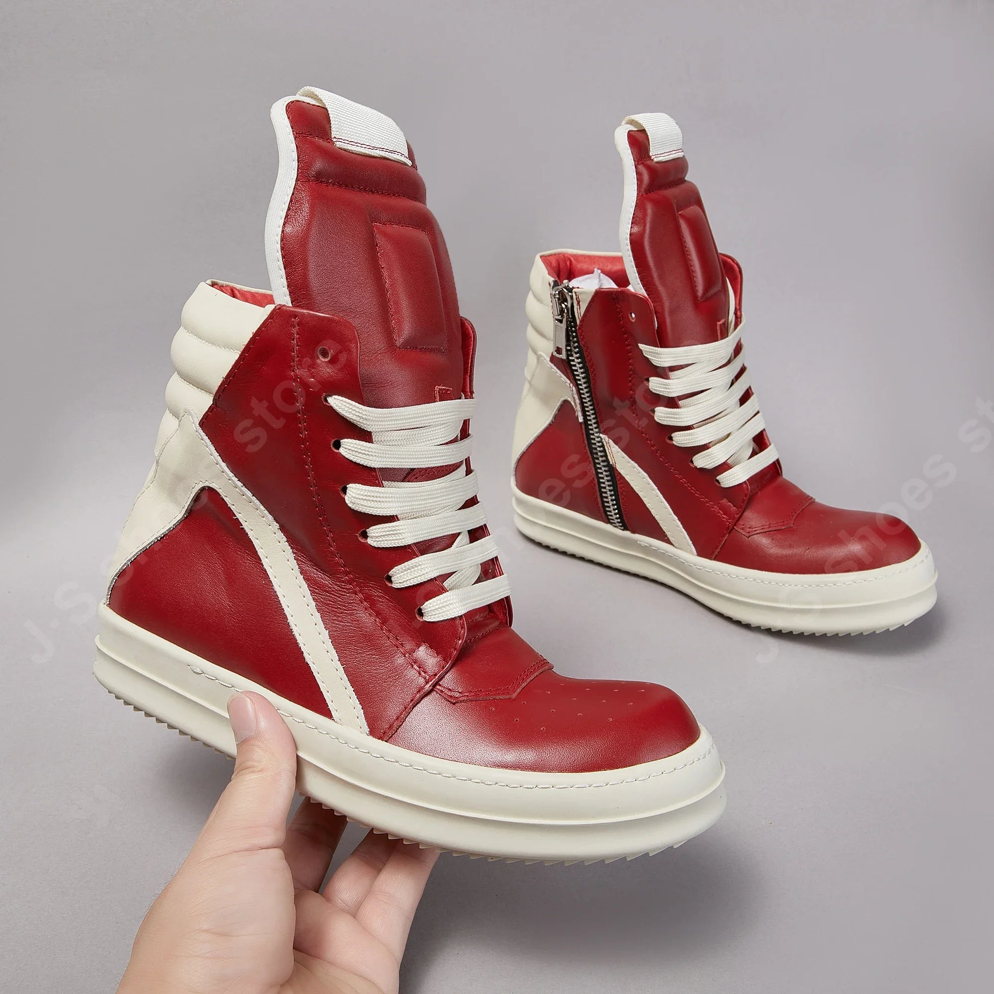 Ro Design Men Shoe Red Leather Ankle Boot Outoor Boots High Top Casual Shoe High Quality Zip Women Sneaker Flat Cowhide Sneakers
