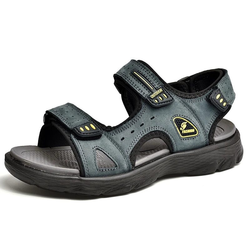 Sandales d'été en cuir véritable pour hommes, chaussures classiques décontractées, sandales de plage d'extérieur, chaussures romaines d'été pour hommes, pointures 38 à 46