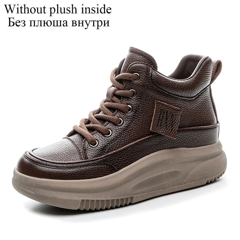 DRKANOL Fashion Autumn Winter Chunky Platform Warm Ankle Boots For Women Genuine Cow Leather Wedges Heel Casual Short Boots Lady