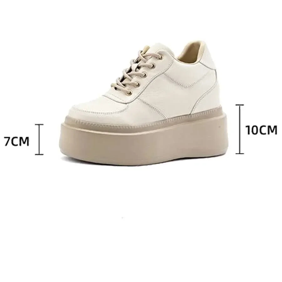 Fujin 10cm 12cm 14cm New Pigskin Synthetic Leather High Brand Autumn Daddy Breathable Spring Platform Wedge Fashion Comfy Shoes
