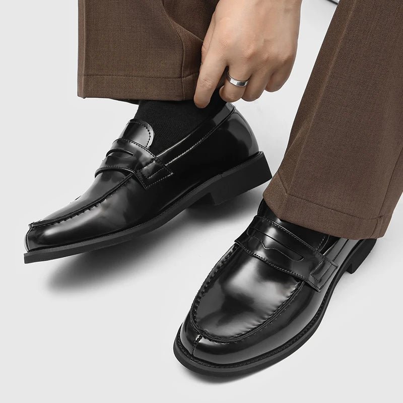 STRONGSHEN Luxury Designer Man Pointed Dress Shoes Mens Slip on Genuine Patent Leather Wedding Shoes Glossy Oxford Formal Shoes