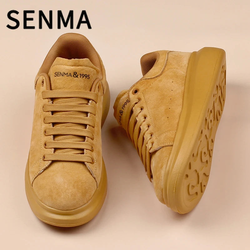 SENMA Genuine Leather Couple Skateboarding Shoes Men's and Women's Versatile Casual Shoes Thick Bottom Sports Shoes Men Sneakers