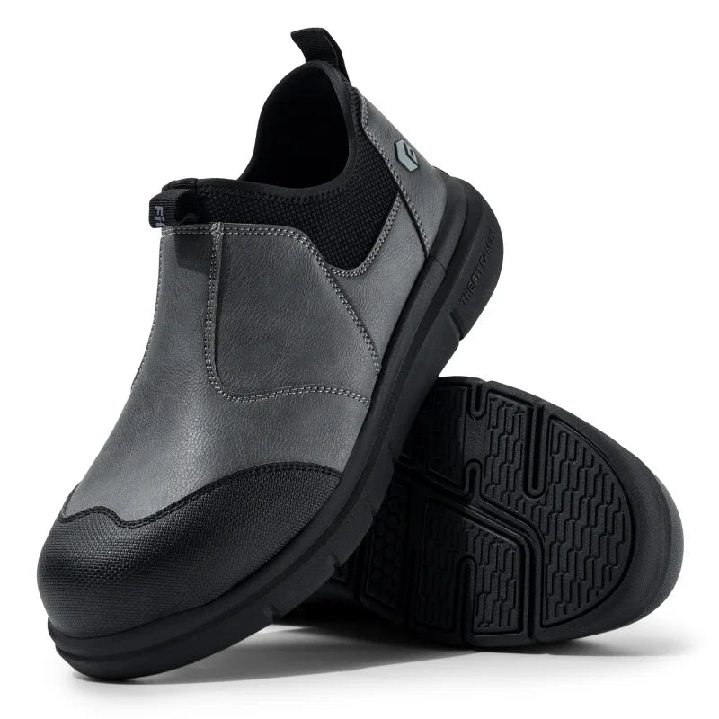 FitVille Widened Men'S Work Shoes Slip-On Composite Steel Toe Shoe Safe Puncture-Proof For Swollen Feet For Construction Sites