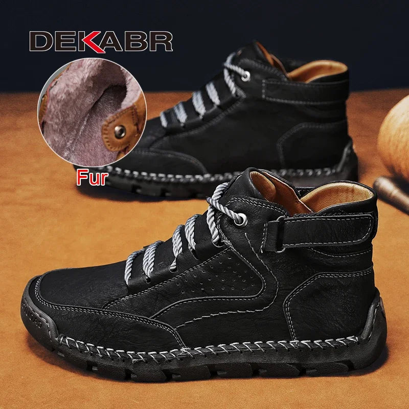 DEKABR PU Leather Men Boots Winter Warm Outdoor Comfortable Boots Handmade Ankle Boots Business Boots Big Size 38-48