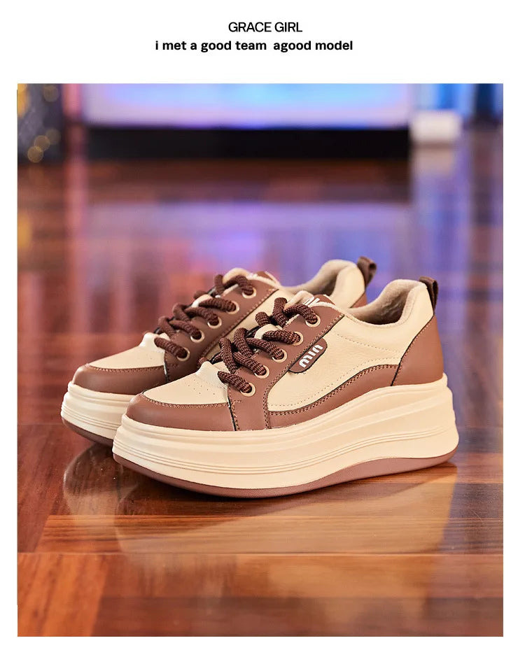 Fujin 8cm Chunky Sneaker Ergonomic Genuine Leather Ethnic Autumn Flats Mixed Color Vulcanize Comfy Leisure Loafer Shoes Woman