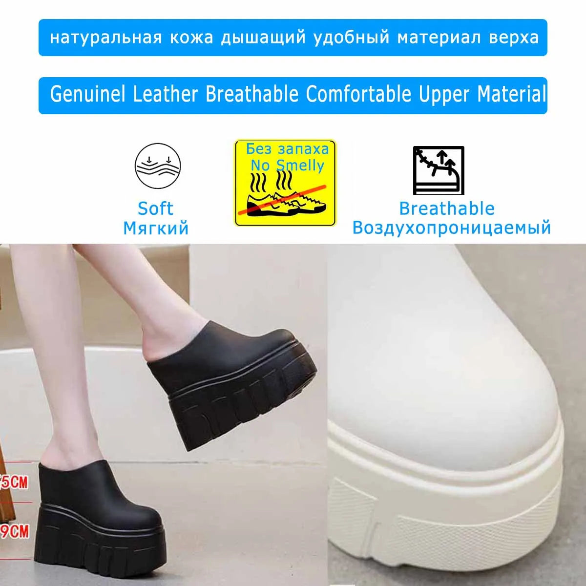 Fujin 14cm  Ladies Summer Shoes Slip on Genuine Leather Fashion Women Wedge Slipper Platform Wedge Sandals Sandals