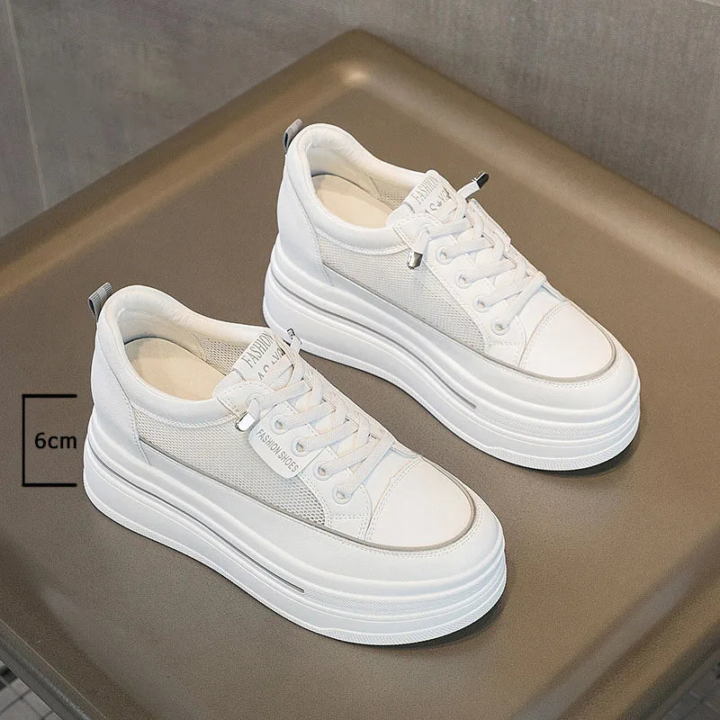 Fujin 8.5 Cm Mesh Genuine Leather Platform Shoes Wedge Sneakers for Women Summer Shoes White Flats Sandals Slippers Slides