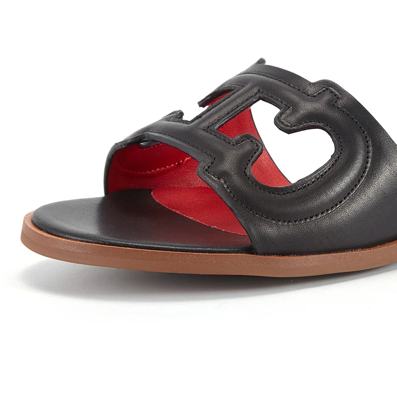 2025 Summer Slippers Women's Shoes Leather Casual Shoes Flat Luxury Brand Shoes Essence Model