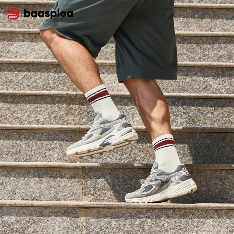 Bassploa Men Running Shoes New Casual Mesh Breathable Lace-Up Sport Shoes Male Fashion Lightweight Non-Slip Walking Shoes