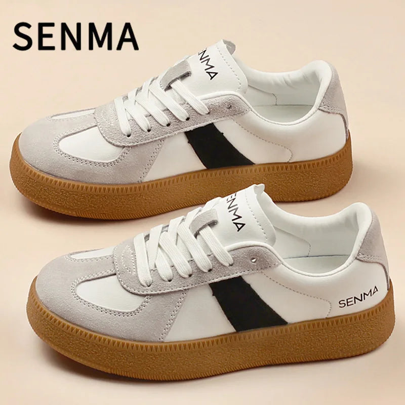 SENMA Men's and Women's Casual Sneakers Breathable Non-Slip Tennis Walking Shoes Leather Suede Flats Shoes Women Sports Shoes